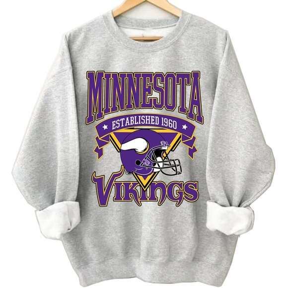 Minnesota Vikings Sweatshirt Retro Est.1960 Minnesota Vikings Football Shirt - Picture 2 of 3